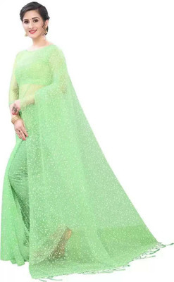 FINIVOIR Floral Print Bollywood Net Saree(Light Green)