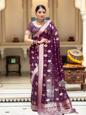 NP CREATION Woven Kanjivaram Pure Silk Saree(Magenta)