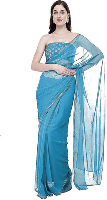 SainiVastra Solid/Plain Daily Wear Chiffon Saree(Light Blue)