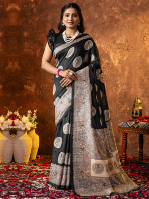 Tasrika Printed Daily Wear Cotton Silk Saree(Black)