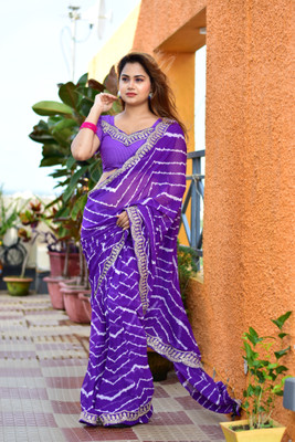 NIRMOHIFASHION Printed Bollywood Georgette Saree(Purple)