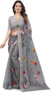 SHELDROM MART Embroidered Bollywood Net Saree(Grey)