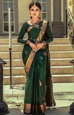 fosgen etp Self Design Kanjivaram Pure Silk Saree(Green)