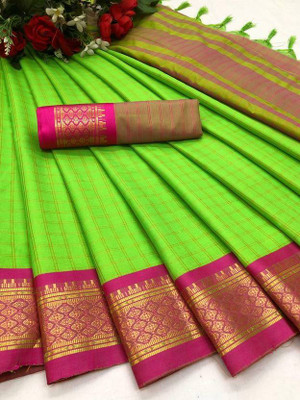 JbWorld Checkered, Woven Gadwal Cotton Silk, Pure Silk Saree(Light Green, Pink)