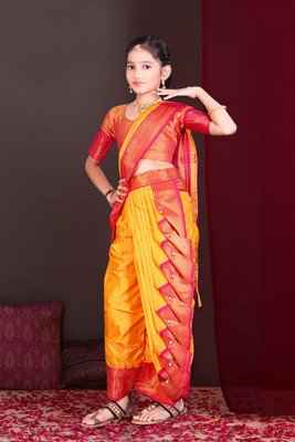 Ashmika Printed Saree with Attached Blouse Cotton Silk Saree(Yellow)