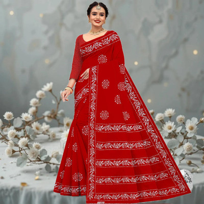 KAVACH TEXTILE Printed Daily Wear Pure Cotton Saree(Red)