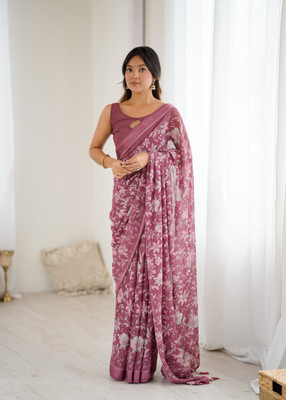 TUSHREE BOUTIQUE Printed Bollywood Satin Saree(Purple)