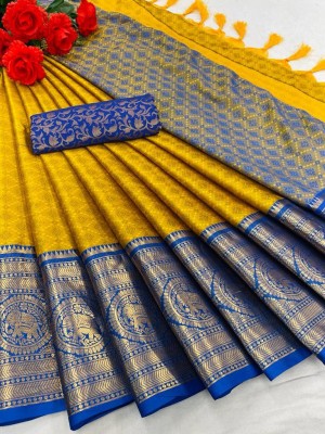 Dhami Woven Dharmavaram Cotton Silk Saree(Yellow)