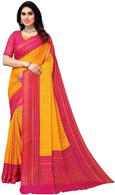 HouseOfCommon Printed Mysore Brasso, Chiffon Saree(Yellow)