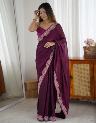 LeeliPeeri Designer Embroidered Bollywood Silk Blend Saree(Magenta)