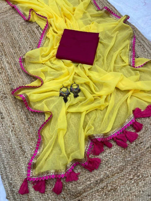 Dwarkeshhub Solid/Plain Bollywood Georgette Saree(Multicolor)