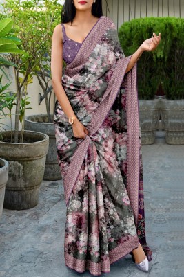 Bndhejni Silk Mills Digital Print Bollywood Cotton Blend, Jacquard Saree(Purple)