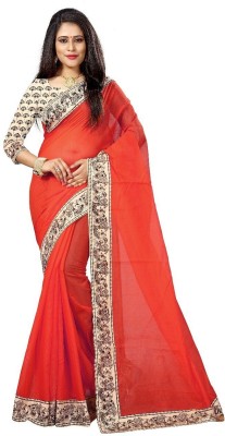 ROOP SUNDARI SAREES Dyed, Solid/Plain Chanderi Cotton Blend Saree(Red)