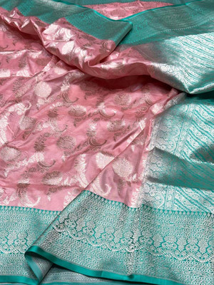 MJAfabric Woven Banarasi Pure Silk Saree(Pink)