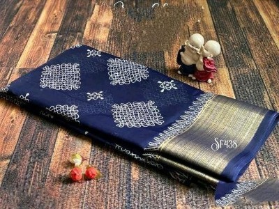 Suali Printed Bollywood Cotton Blend Saree(Dark Blue)