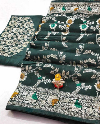 Samridh Sarees Woven Banarasi Cotton Silk Saree(Green)
