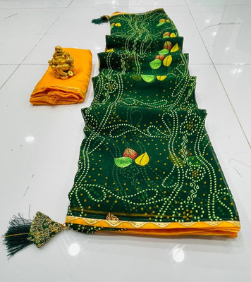 NAYNATEX Printed, Floral Print Bandhani Georgette Saree(Green)