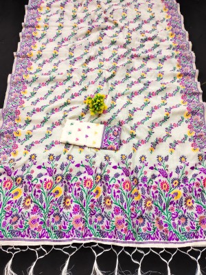 DURGA TEXTILE Printed, Self Design, Floral Print, Embellished, Woven Leheria Cotton Blend, Jacquard Saree(Purple)