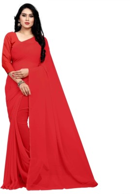 SEEMATEX Solid/Plain Banarasi Georgette Saree(Red)