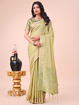 Tasrika Woven Banarasi Organza Saree(Green)