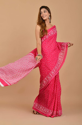 NIKHILAM Printed Daily Wear Pure Cotton Saree(Pink)