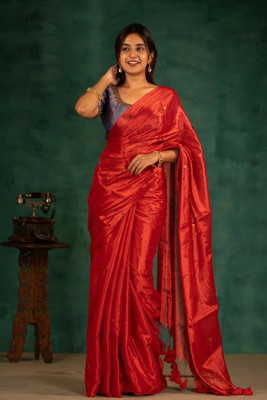 Lakshmi Boutique Self Design Handloom Tissue Saree(Red)