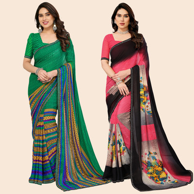 Anmi Embellished, Printed, Self Design Bollywood Georgette Saree(Pack of 2, Multicolor)