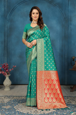 kevami fashion Woven Kanjivaram Pure Silk Saree(Light Green)