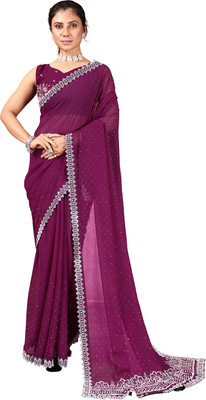 Virendra Textiles Solid/Plain Bollywood Georgette Saree(Red)