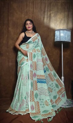 NAMITASAREES Blocked Printed Handloom Pure Cotton Saree(Light Green)