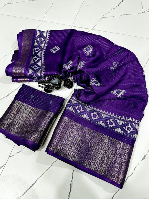 NavinyaVastra Printed Banarasi Jacquard Saree(Blue)