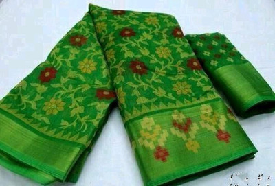 Saadhvi Printed Banarasi Lycra Blend Saree(Green)