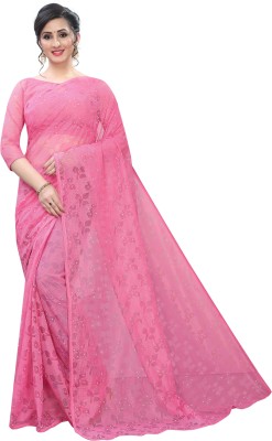 Suntex Solid/Plain, Embellished Bollywood Net Saree(Pink)