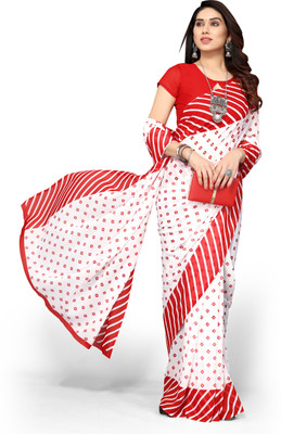 ANIRAV Printed, Striped Bollywood Georgette Saree(Red)