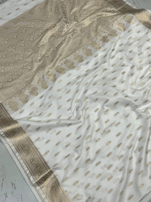 Montauk Fabians Woven Banarasi Pure Silk Saree(White)