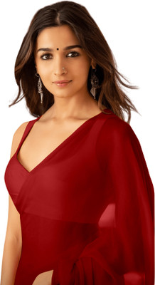 StyleDeal Solid/Plain Bollywood Georgette Saree(Red)