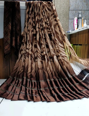 HouseOfCommon Printed Bollywood Georgette Saree(Brown)