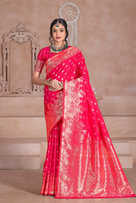 Yogik Creation Printed Banarasi Art Silk Saree(Pink)