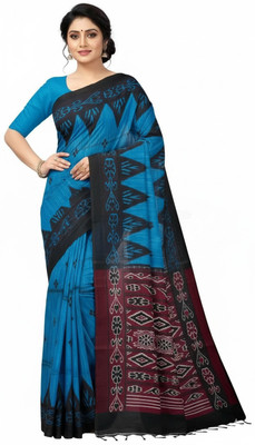 Padma Self Design, Printed Sambalpuri Pure Cotton Saree(Blue)