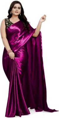 Amiga fashion Solid/Plain Bollywood Satin Saree(Purple)