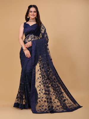 bal krishna Embroidered Leheria Net Saree(Dark Blue)