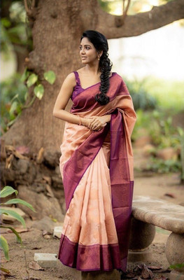 Rudr Ventures Embroidered Banarasi Silk Blend Saree(Multicolor)