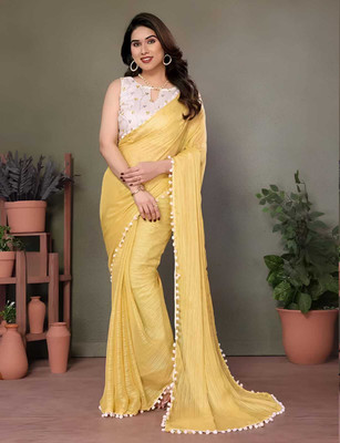 SHIVGANN Solid/Plain, Self Design Bollywood Viscose Rayon Saree(Yellow)
