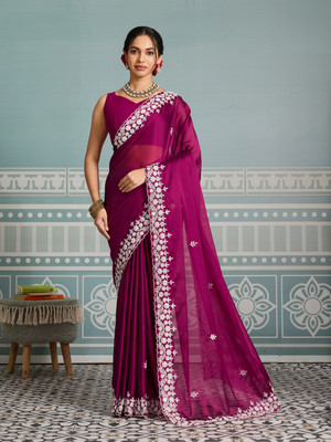 SARETRA MALL Embroidered, Floral Print Bollywood Tissue, Organza Saree(Purple)