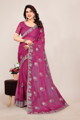 SHUBHDRASHTI NX Embroidered Bollywood Silk Blend Saree(Pink)