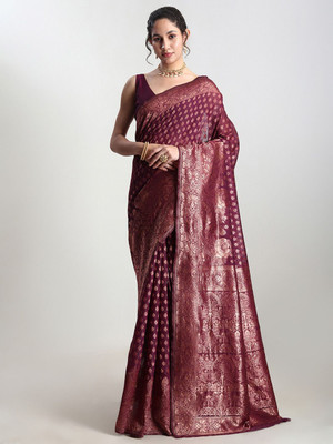 Janasya Woven Banarasi Silk Blend Saree(Purple)