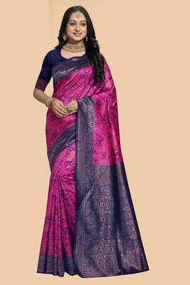 SilkSutra Printed Banarasi Silk Blend Saree(Multicolor)