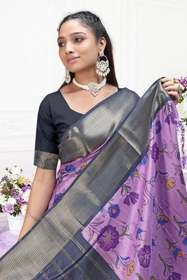 PremVastra Printed Kalamkari Crepe Saree(Purple)