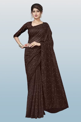 NORAFLEX Embroidered Bollywood Net Saree(Brown)