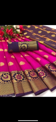 Muskan Fab Woven Banarasi Cotton Silk Saree(Pink)